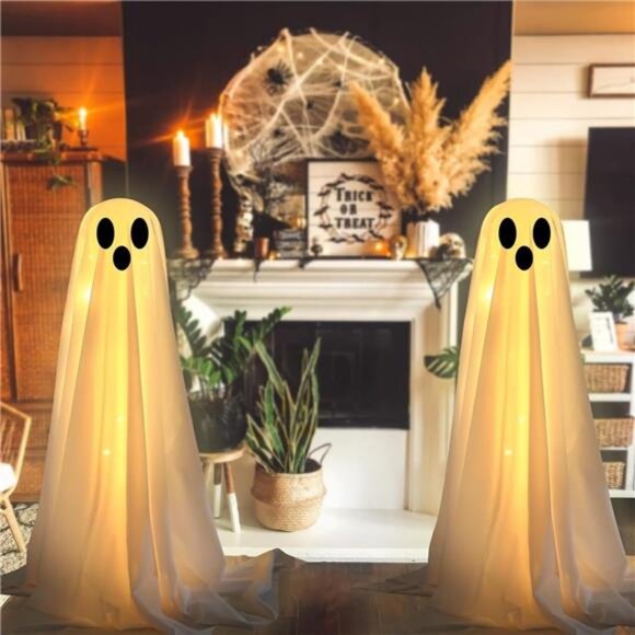 Halloween Decorations Outdoor Indoor-2 Packs Light Up Ghost-Lighted Spooky Ghost - Picture 5 of 7
